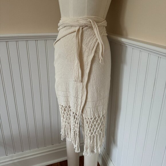 Elegant Cream Midi Skirt with Fringe - Picture 1 of 7